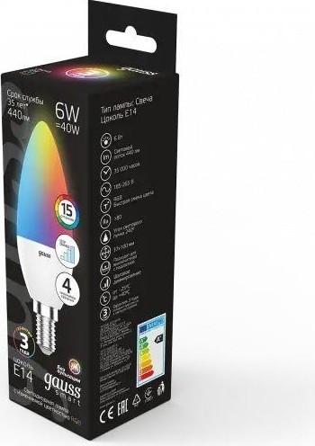 Лампа светодиодная GAUSS Свеча 6w e14 rgbw+димирование led 103101406 - изображение 2