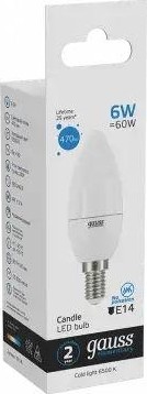 Лампа светодиодная GAUSS Свеча elementary 6w 470lm 6500k е14 led 33136 - изображение 4