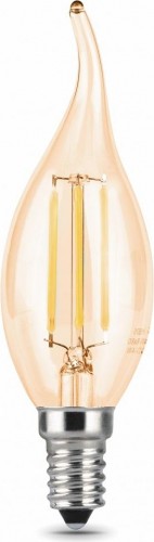 Лампа светодиодная GAUSS Свеча filament на ветру 5w 400lm 2700к е14 golden led 104801005