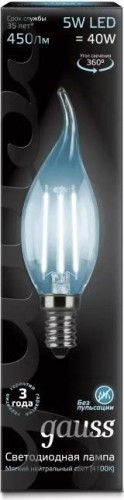 Лампа светодиодная GAUSS Свеча filament на ветру 5w 450lm 4100к е14 led 104801205 - изображение 2