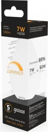 Лампа светодиодная GAUSS Свеча 7w 560lm 3000к е14 диммируемая led 103101107-D - изображение 5
