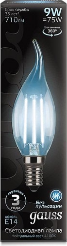 Лампа светодиодная GAUSS Свеча filament на ветру 9w 710lm 4100к е14 led 104801209 - изображение 2