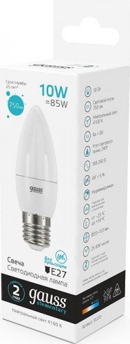 Лампа светодиодная GAUSS Свеча elementary 10w 750lm 4100k e27 led 30220 - изображение 2
