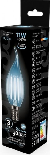 Лампа светодиодная GAUSS Свеча filament на ветру 11w 830lm 4100к е14 led 104801211 - изображение 3