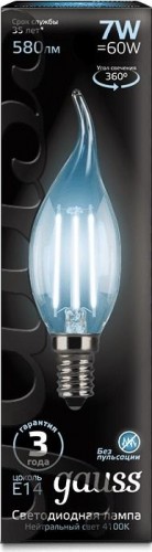 Лампа светодиодная GAUSS Свеча filament на ветру 7w 580lm 4100к е14 led 104801207 - изображение 2
