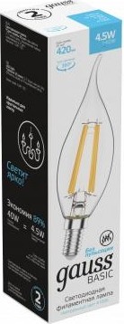 Лампа светодиодная GAUSS Свеча basic filament на ветру 4,5w 420lm 4100к е14 led 1041125 - изображение 2