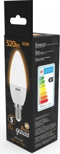 Лампа светодиодная GAUSS Свеча 6.5w 520lm 3000к e14 led 103101107 - изображение 4
