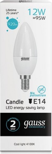 Лампа светодиодная GAUSS Свеча elementary 12w 920lm 4100k е14 led 33122 - изображение 2
