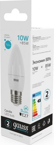 Лампа светодиодная GAUSS Свеча elementary 10w 750lm 4100k e27 led 30220 - изображение 3