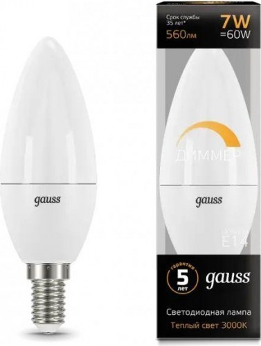 Лампа светодиодная GAUSS Свеча 7w 560lm 3000к е14 диммируемая led 103101107-D - изображение 3