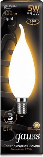 Лампа светодиодная GAUSS Свеча filament на ветру 5w 420lm 2700к е14 milky led 104201105 - изображение 2