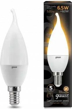 Лампа светодиодная GAUSS Свеча на ветру 6.5w 520lm 3000k e14 led 104101107 - изображение 2