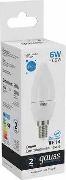 Лампа светодиодная GAUSS Свеча elementary 6w 470lm 6500k е14 led 33136 - изображение 3