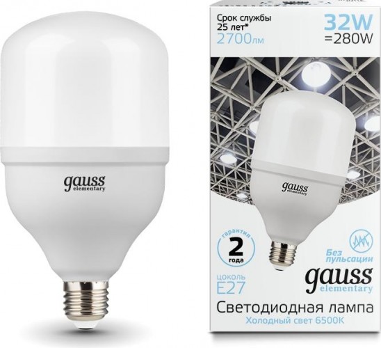 Лампа светодиодная GAUSS T100 elementary 32w 2700lm 6500k e27 led 63233 - изображение 3