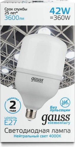 Лампа светодиодная GAUSS T120 elementary 42w 3600lm 4000k e27 led 63224 - изображение 2
