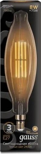 Лампа светодиодная GAUSS T120 filament 6w 780lm 2400к е27 golden straight led 155802008 - изображение 2