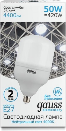 Лампа светодиодная GAUSS T140 elementary 50w 4400lm 4000k e27 led 63225 - изображение 2