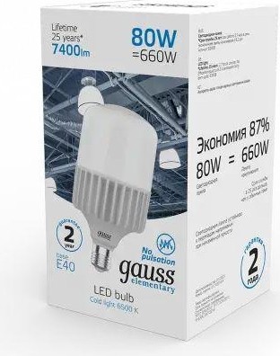 Лампа светодиодная GAUSS T140 elementary 80w 6400lm 6500k e40 led 63438 - изображение 3