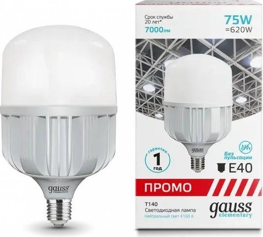 Лампа светодиодная GAUSS Т140 elementary 75w 7000lm 4100k e40 promo led 60428 - изображение 2