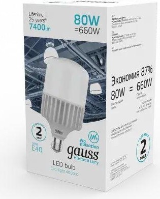 Лампа светодиодная GAUSS T140 elementary 80w 6400lm 4000k e40 led 63428 - изображение 3