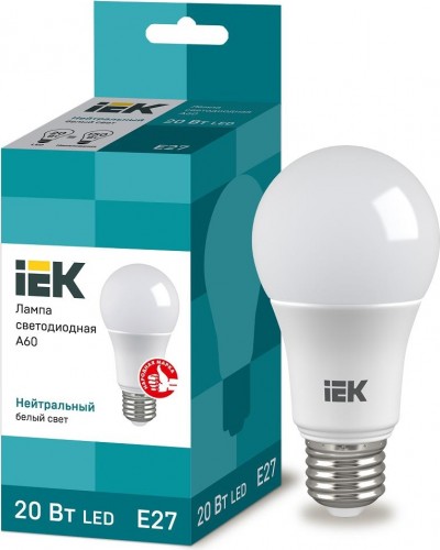 Лампа светодиодная IEK A60 20Вт 4000К Е27 Шар LLE-A60-20-230-40-E27
