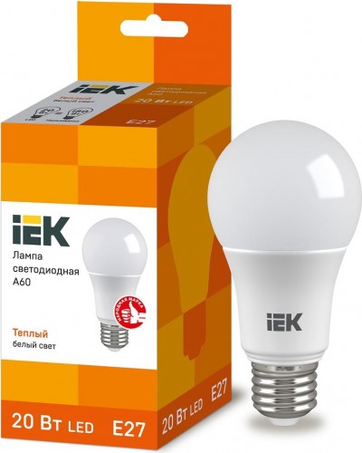 Лампа светодиодная IEK A60 20Вт 3000К Е27 Шар LLE-A60-20-230-30-E27