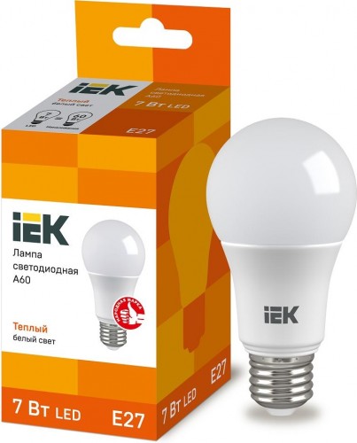 Лампа светодиодная IEK A60 7Вт 3000К Е27 Шар LLE-A60-7-230-30-E27