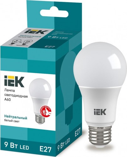 Лампа светодиодная IEK A60 9Вт 4000К Е27 Шар LLE-A60-9-230-40-E27