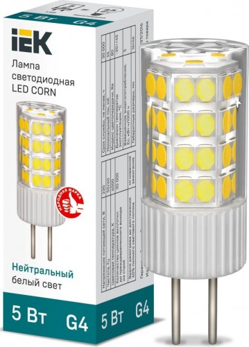 Лампа светодиодная IEK Corn 5Вт капсульная 4000к g4 керамика LLE-CORN-5-230-40-G4 - изображение 3