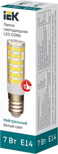 Лампа светодиодная IEK Corn 7Вт капсульная 4000к e14 керамика LLE-CORN-7-230-40-E14 - изображение 2