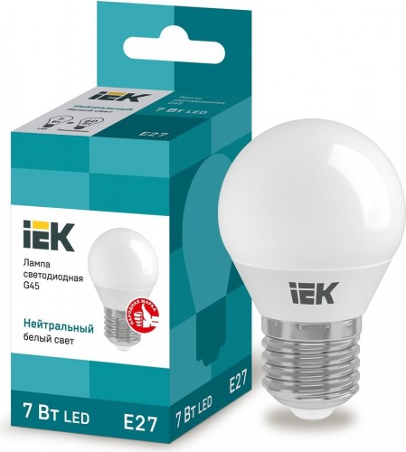 Лампа светодиодная IEK G45 7Вт 4000К Е27 Шар LLE-G45-7-230-40-E27