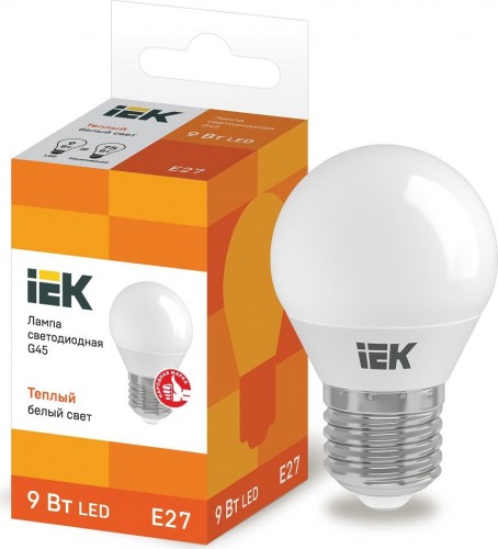Лампа светодиодная IEK G45 9Вт 3000К Е27 Шар LLE-G45-9-230-30-E27