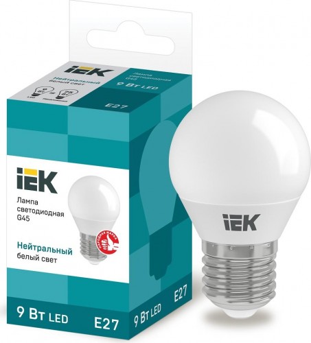 Лампа светодиодная IEK G45 9Вт 4000К Е27 Шар LLE-G45-9-230-40-E27