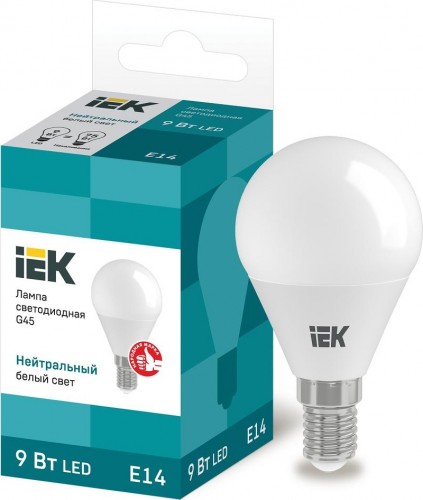 Лампа светодиодная IEK G45 9Вт 4000К Е14 Шар LLE-G45-9-230-40-E14