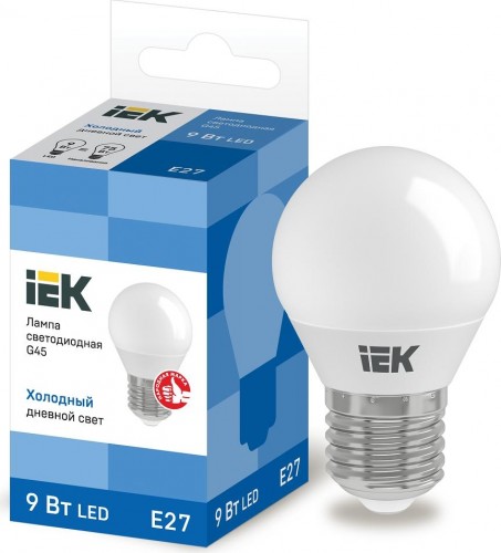 Лампа светодиодная IEK G45 9Вт 6500К Е27 Шар LLE-G45-9-230-65-E27