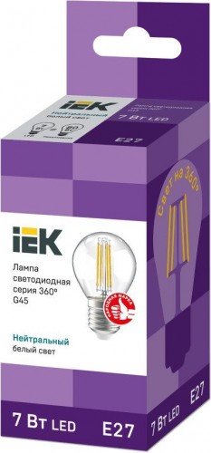 Лампа светодиодная IEK G45 филаментная 360° 7вт шар 4000к e27 LLF-G45-7-230-40-E27-CL - изображение 2