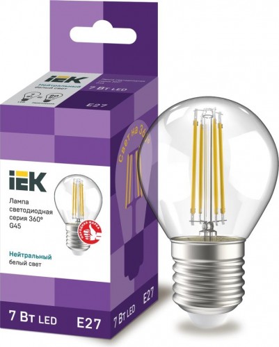 Лампа светодиодная IEK G45 филаментная 360° 7вт шар 4000к e27 LLF-G45-7-230-40-E27-CL - изображение 3