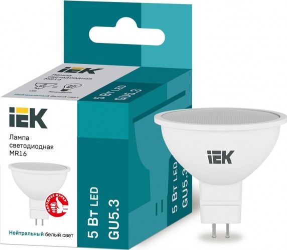 Лампа светодиодная IEK MR16 5Вт 4000К GU5.3 Софит LLE-MR16-5-230-40-GU5