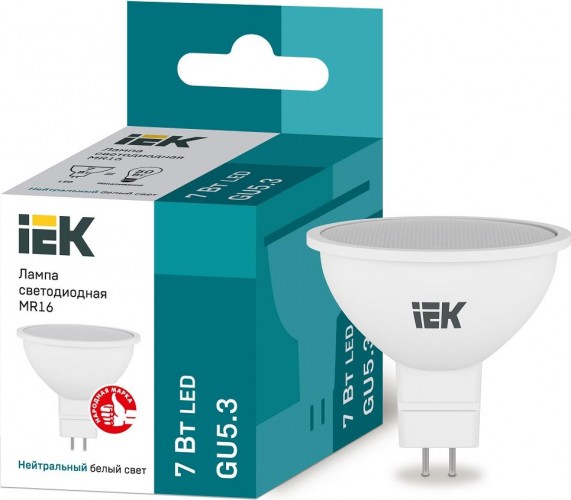 Лампа светодиодная IEK MR16 7Вт 4000К GU5.3 Софит LLE-MR16-7-230-40-GU5