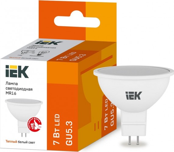 Лампа светодиодная IEK MR16 7Вт 3000К GU5.3 Софит LLE-MR16-7-230-30-GU5
