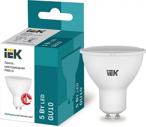 Лампа светодиодная IEK PAR16 5Вт 4000К GU10 Софит LLE-PAR16-5-230-40-GU10