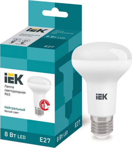 Лампа светодиодная IEK R63 8Вт 4000К Е27 рефлектор LLE-R63-8-230-40-E27