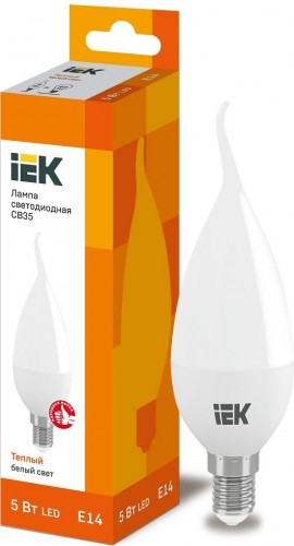 Лампа светодиодная IEK С35 5Вт 3000К Е14 Свеча на ветру LLE-CB35-5-230-30-E14