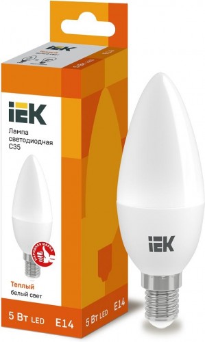 Лампа светодиодная IEK С35 5Вт 3000К Е14 Свеча LLE-C35-5-230-30-E14
