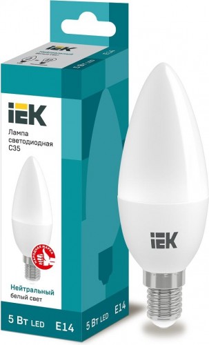 Лампа светодиодная IEK С35 5Вт 4000К Е14 Свеча LLE-C35-5-230-40-E14