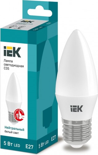 Лампа светодиодная IEK С35 5Вт 4000К Е27 Свеча LLE-C35-5-230-40-E27