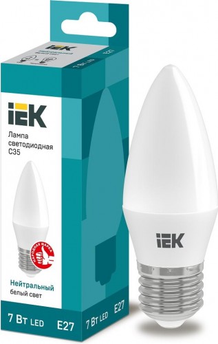 Лампа светодиодная IEK С35 7Вт 4000К E27 Свеча LLE-C35-7-230-40-E27