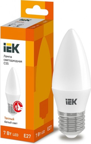Лампа светодиодная IEK С35 7Вт 3000К Е27 Свеча LLE-C35-7-230-30-E27
