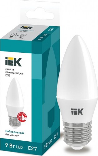 Лампа светодиодная IEK С35 9Вт 4000К Е27 Свеча LLE-C35-9-230-40-E27
