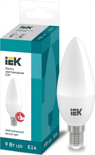 Лампа светодиодная IEK С35 9Вт 4000К Е14 Свеча LLE-C35-9-230-40-E14